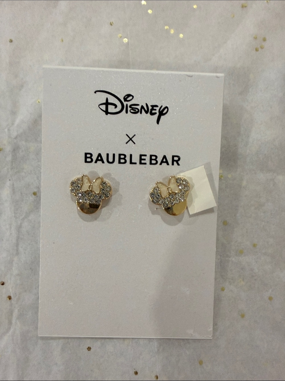 BaubleBar Gold and White Minnie Mouse Crystal Stud Earrings